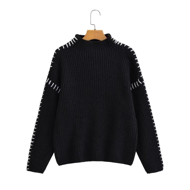 Tops | Womens Black Funnel-Neck Sweater With Whip Nehemiah Stein – Addition Elle Clothing Black