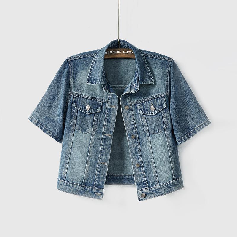 Blazers | Womens Agnes Orinda – Short Sleeve Button Cropped Denim Jacket Blazers Blazers