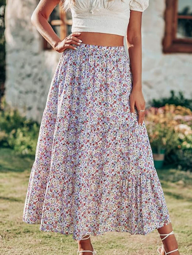 Bottoms | Womens Agnes Orinda- Elastic Waist Tiered Floral Skirt Pack Bottoms Bottoms